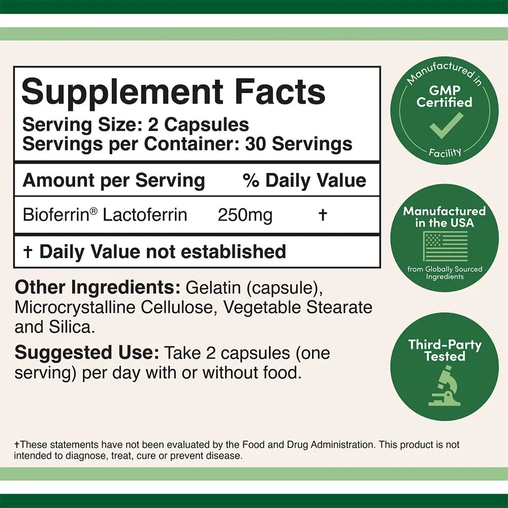 Double Wood Supplements Lactoferrin (60 Capsules) - Obrázek 2