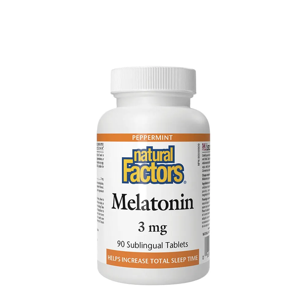 Natural Factors – Melatonin 3mg peppermint flavour - 90 Sublingual Tabs - Viking Supplements
