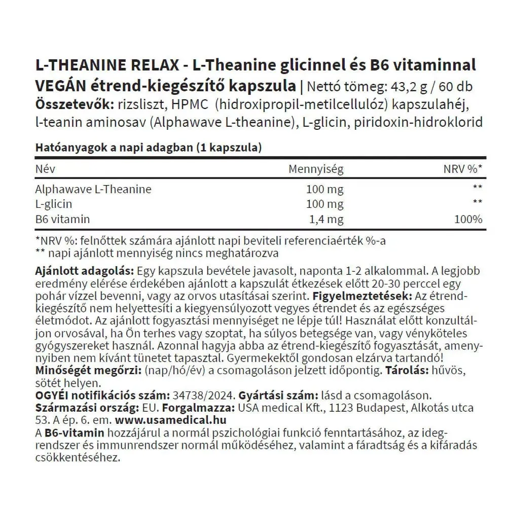 USA medical L-Theanine Relax (60 Capsules) - Obrázek 2