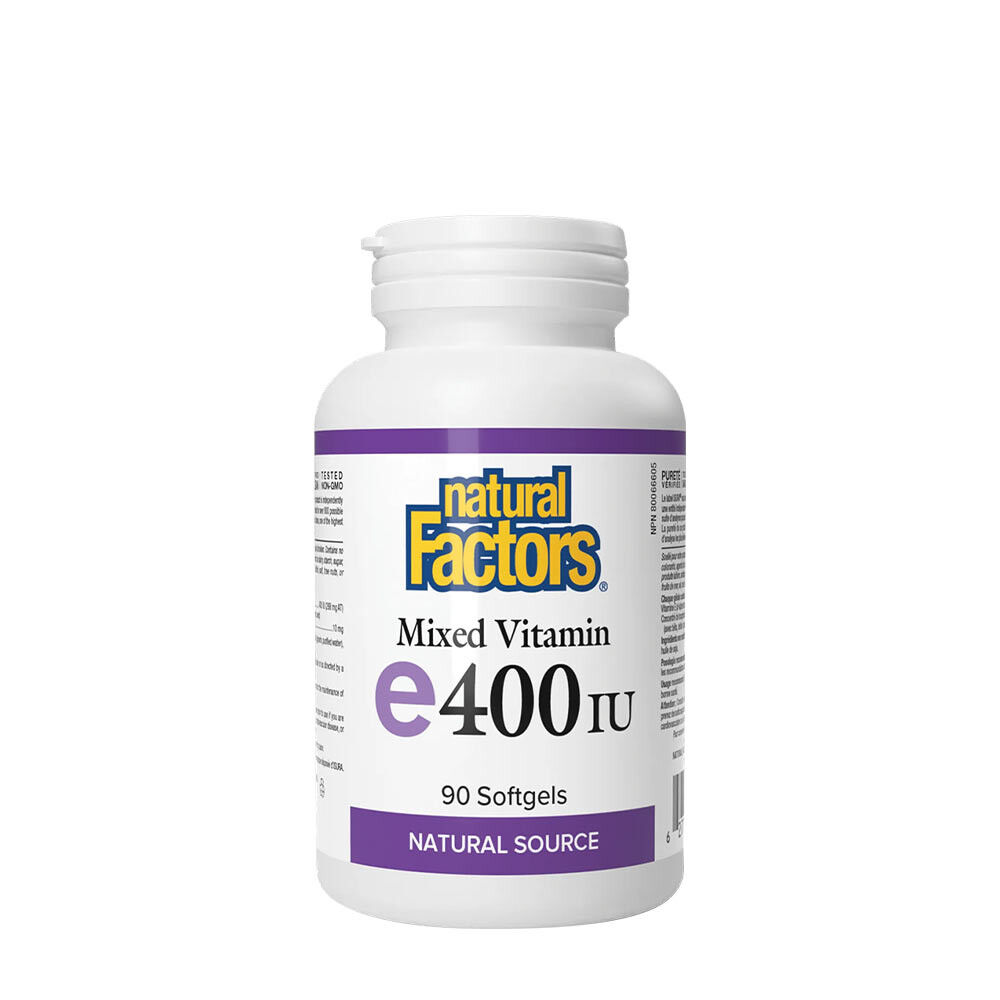 Natural Factors Směs vitamínu E z přírodních zdrojů 400 IU (90 měkkých tobolek) – Viking Supplements