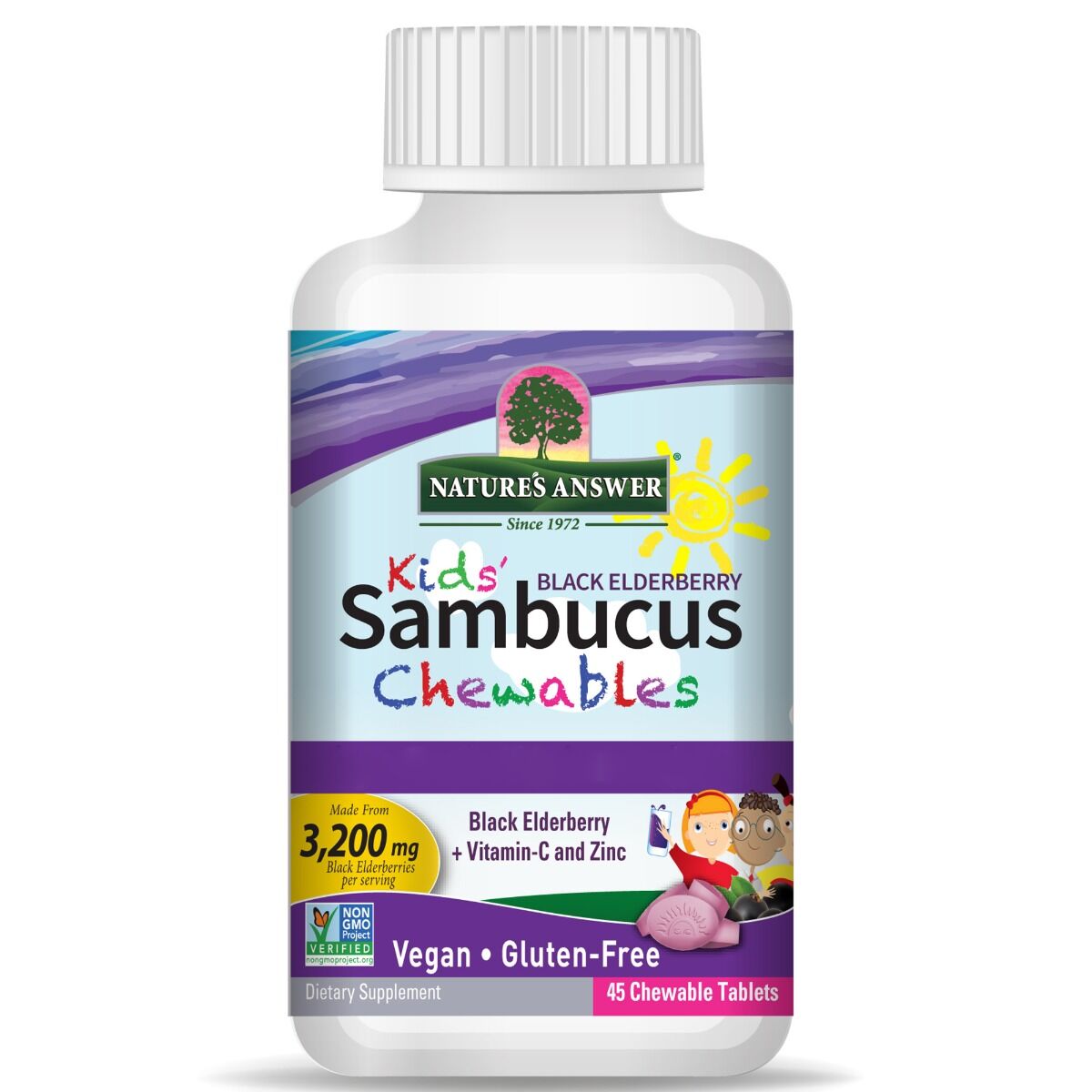 Nature's Answer Kids Sambucus – žvýkací tablety, 45 kusů – Viking Supplements
