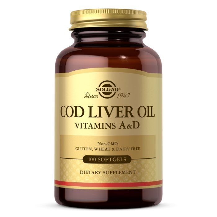SOLGAR Olej z tresčích jater – vitamíny A a D (100 kapslí) – Viking Supplements