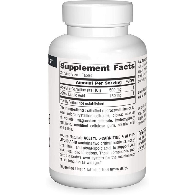 Source Naturals Acetyl-L-Carnitine & Alpha-Lipoic Acid 650mg 60 Veg. Tablets - Obrázek 3