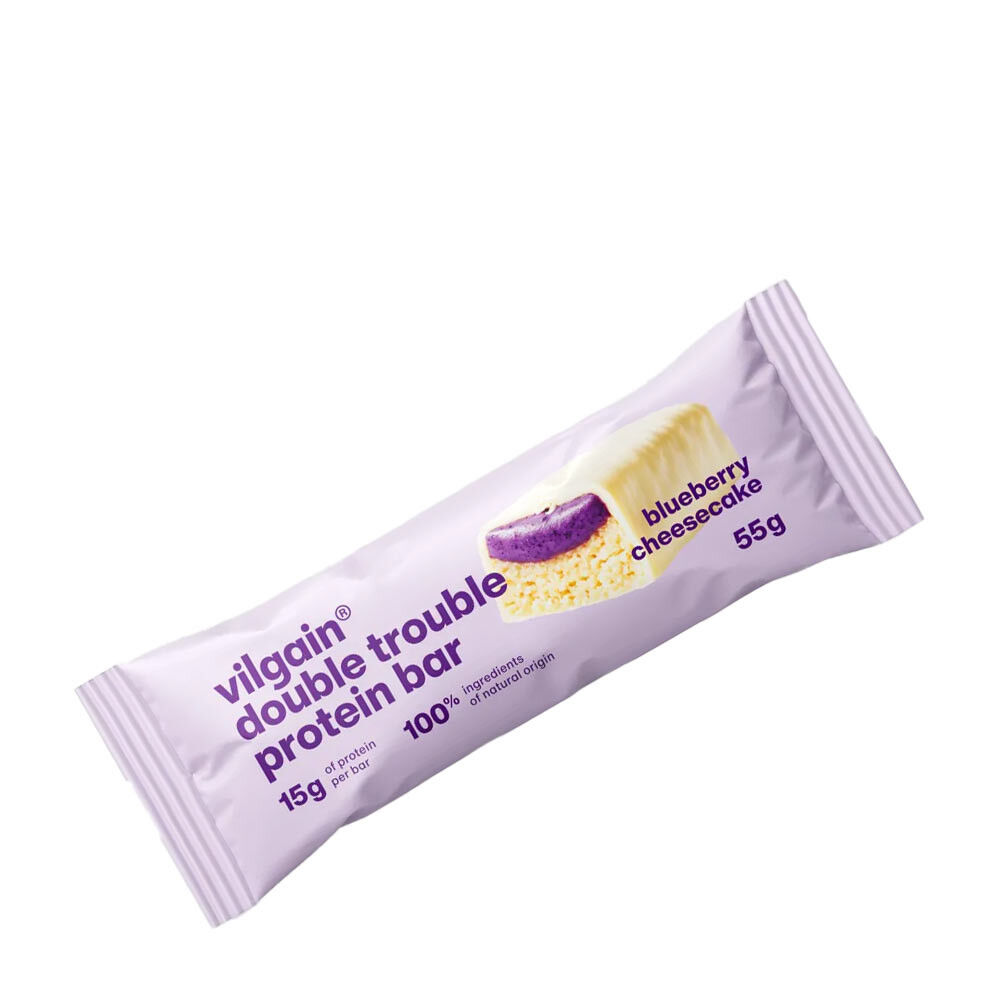 Proteinová tyčinka Vilgain Double Trouble s příchutí borůvkového cheesecaku (55 g) – Viking Supplements