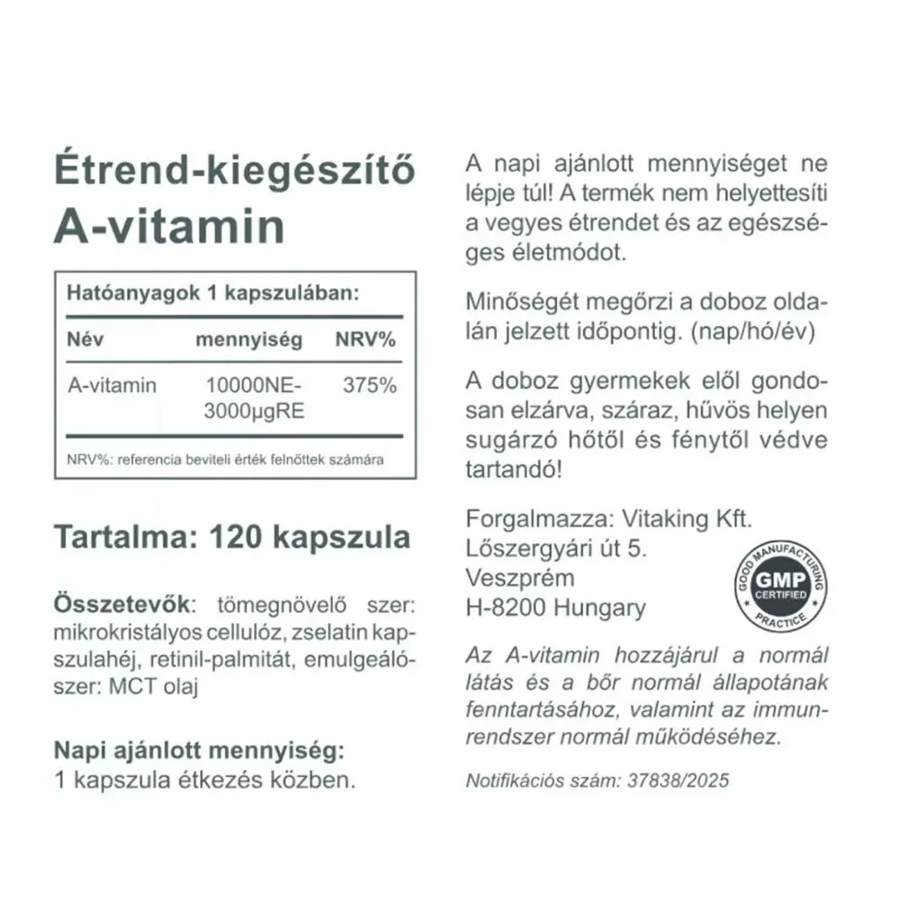Vitaking Vitamin A 10 000 IU (120 Capsules) - Obrázek 2