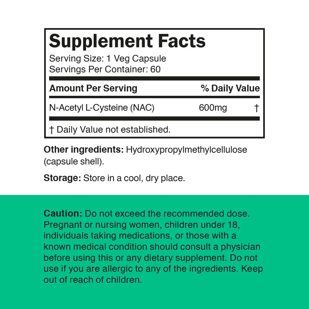 Vitamin360 NAC 600 mg – N-Acetyl L-Cysteine (60 Veg Capsules) - Obrázek 2